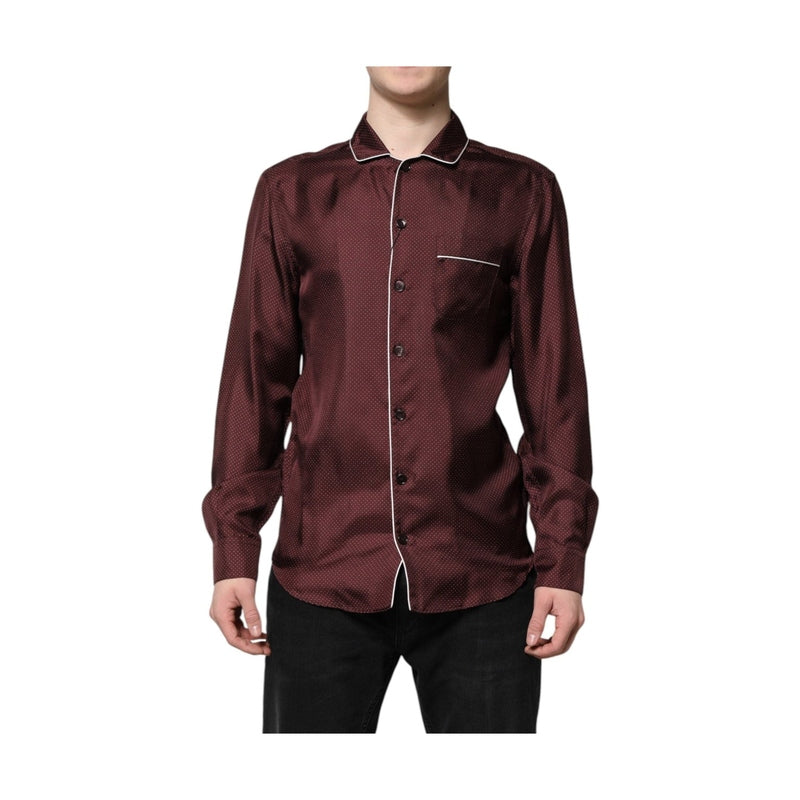 Dolce & Gabbana Burgundy Silk Dotted Long Sleeves Shirt