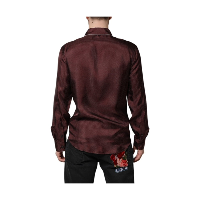 Dolce & Gabbana Burgundy Silk Dotted Long Sleeves Shirt