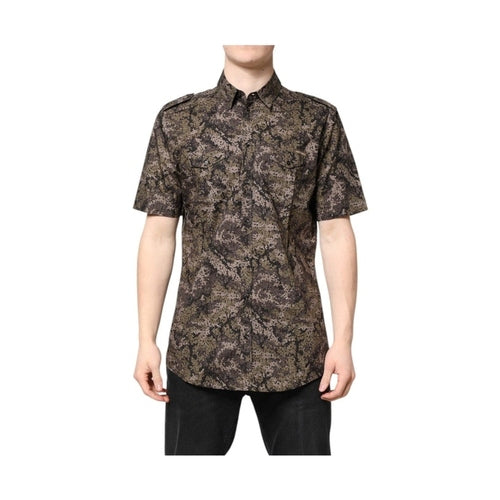 Dolce & Gabbana Multicolor Camouflage Button Down GOLD Shirt