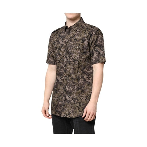 Dolce & Gabbana Multicolor Camouflage Button Down GOLD Shirt