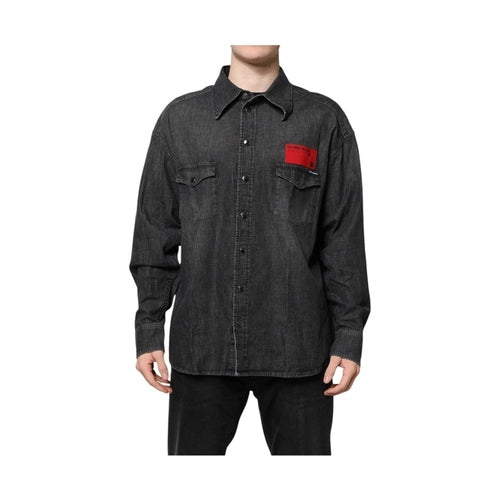 Dolce & Gabbana Gray Long Sleeves Button Down Denim Shirt