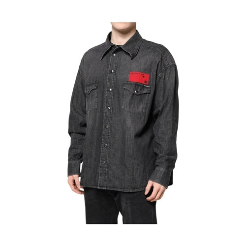 Dolce & Gabbana Gray Long Sleeves Button Down Denim Shirt