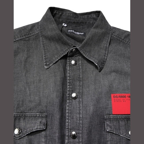 Dolce & Gabbana Gray Long Sleeves Button Down Denim Shirt