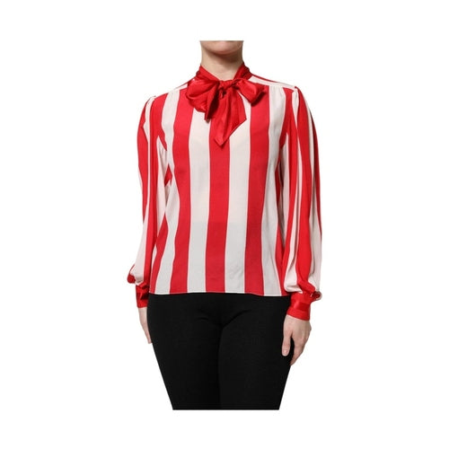 Dolce & Gabbana Red White Stripes Ascot Collar Blouse Top