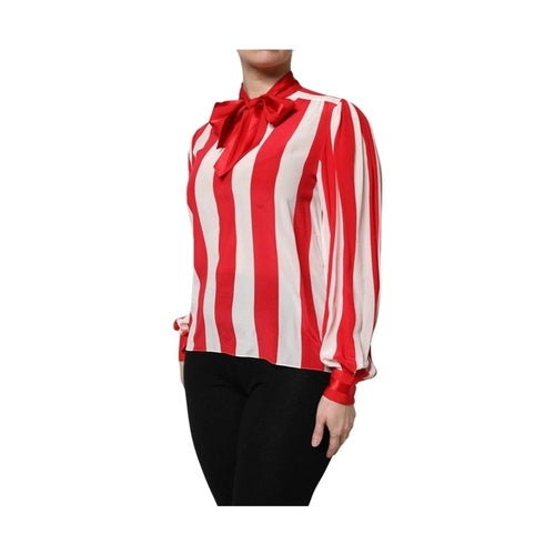 Dolce & Gabbana Red White Stripes Ascot Collar Blouse Top