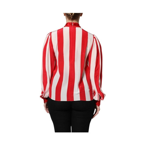 Dolce & Gabbana Red White Stripes Ascot Collar Blouse Top