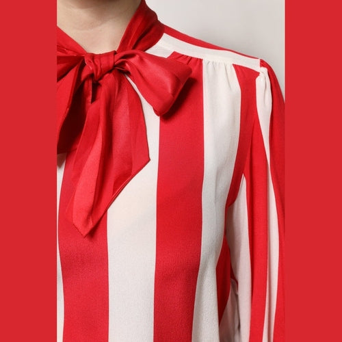 Dolce & Gabbana Red White Stripes Ascot Collar Blouse Top