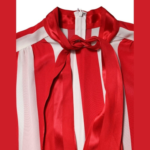 Dolce & Gabbana Red White Stripes Ascot Collar Blouse Top