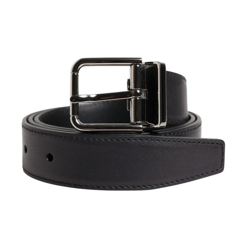 Dolce & Gabbana Black Classic Calf Leather Silver Buckle Belt