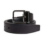 Dolce & Gabbana Black Classic Calf Leather Silver Buckle Belt
