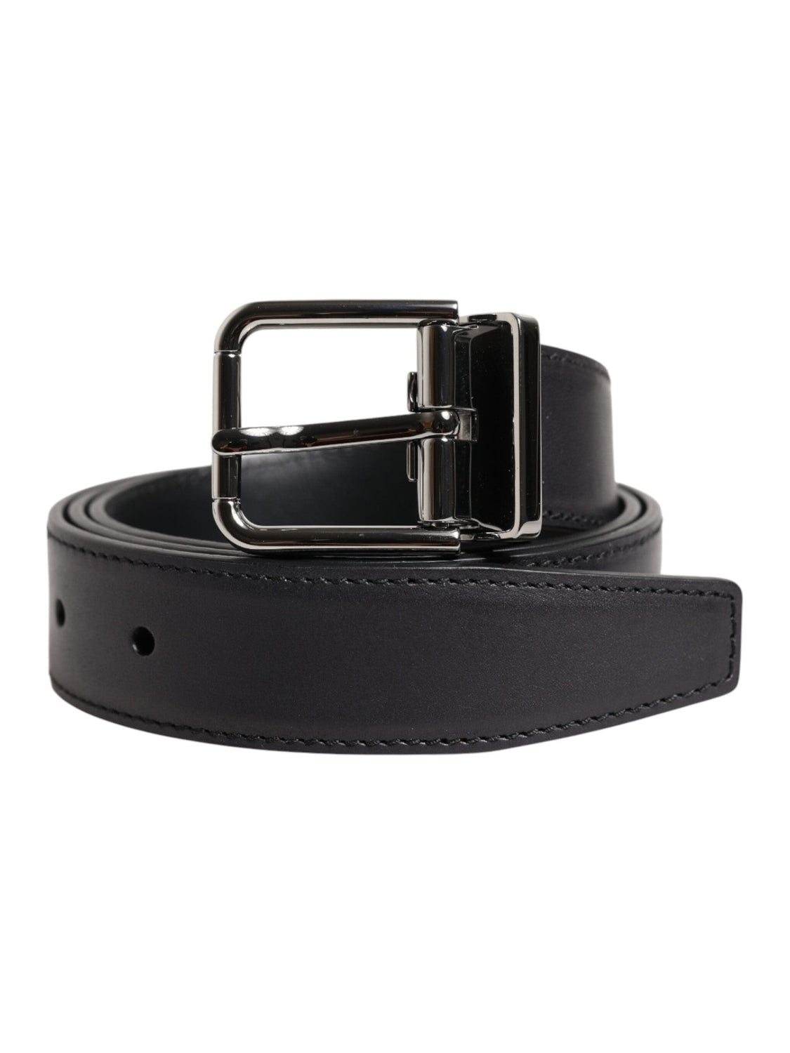 Dolce & Gabbana Black Classic Calf Leather Silver Buckle Belt