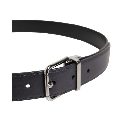 Dolce & Gabbana Black Classic Calf Leather Silver Buckle Belt
