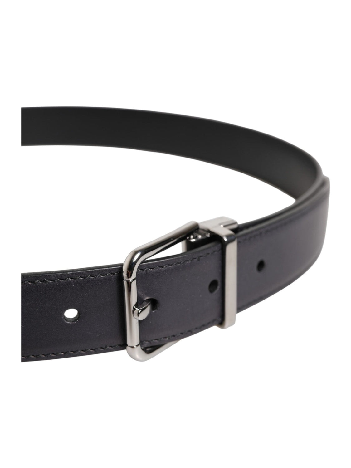 Dolce & Gabbana Black Classic Calf Leather Silver Buckle Belt