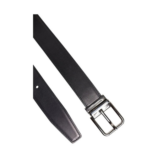 Dolce & Gabbana Black Classic Calf Leather Silver Buckle Belt