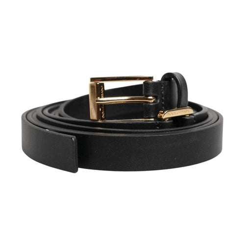 Dolce & Gabbana Black Double Strap Leather Gold Buckle Belt