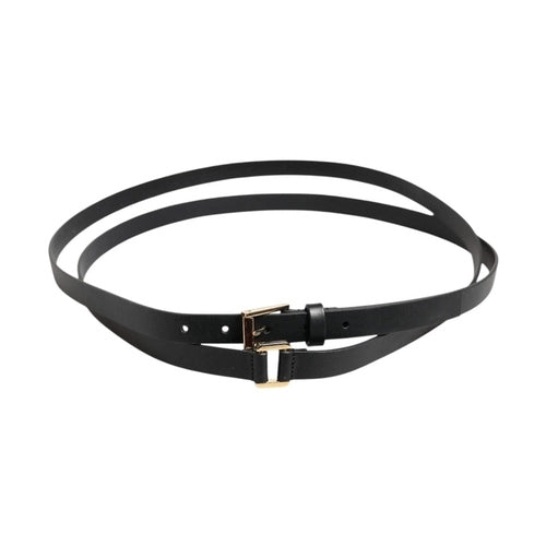 Dolce & Gabbana Black Double Strap Leather Gold Buckle Belt