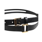 Dolce & Gabbana Black Double Strap Leather Gold Buckle Belt