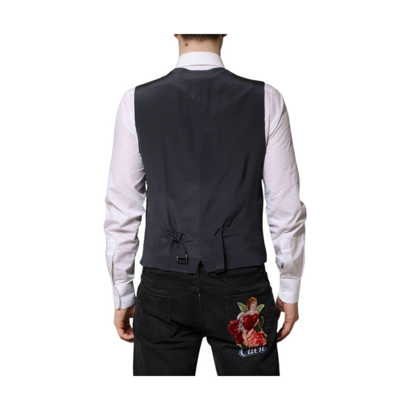 Dolce & Gabbana Gray Plaid Wool Formal Dress Waistcoat Vest