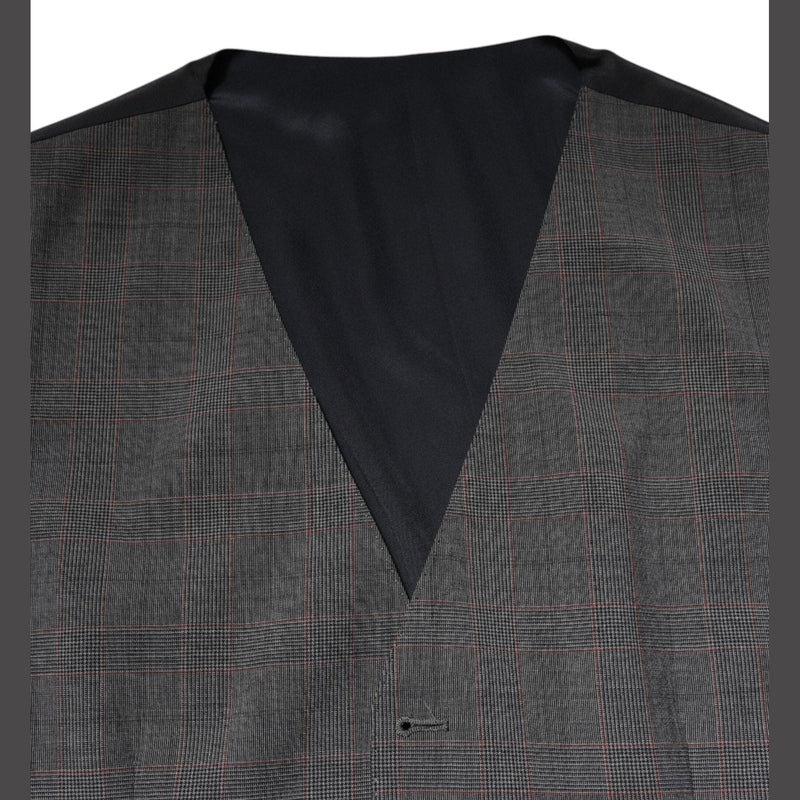 Dolce & Gabbana Gray Plaid Wool Formal Dress Waistcoat Vest
