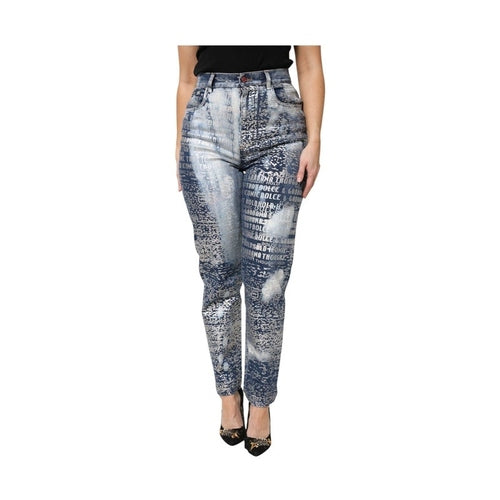 Dolce & Gabbana Blue Washed Print High Waist Denim Jeans