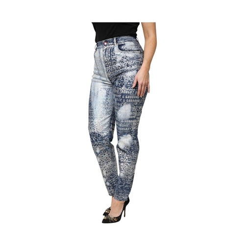 Dolce & Gabbana Blue Washed Print High Waist Denim Jeans