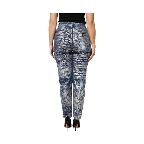 Dolce & Gabbana Blue Washed Print High Waist Denim Jeans