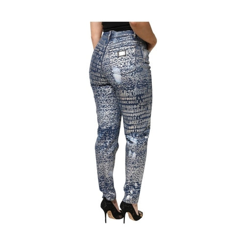 Dolce & Gabbana Blue Washed Print High Waist Denim Jeans