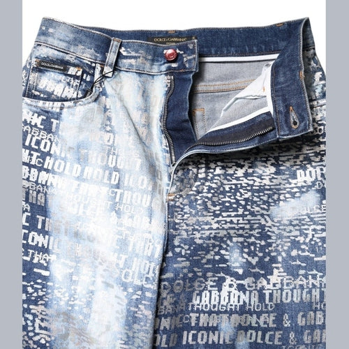 Dolce & Gabbana Blue Washed Print High Waist Denim Jeans