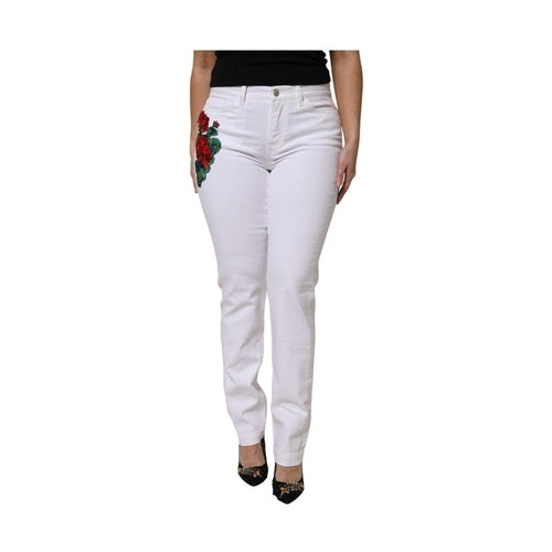 Dolce & Gabbana White Floral Sequined GIRLY Denim Jeans