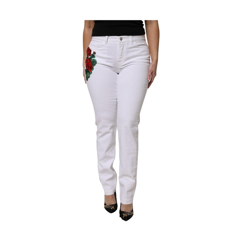 Dolce & Gabbana White Floral Sequined GIRLY Denim Jeans