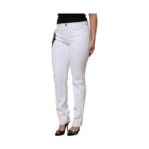 Dolce & Gabbana White Floral Sequined GIRLY Denim Jeans