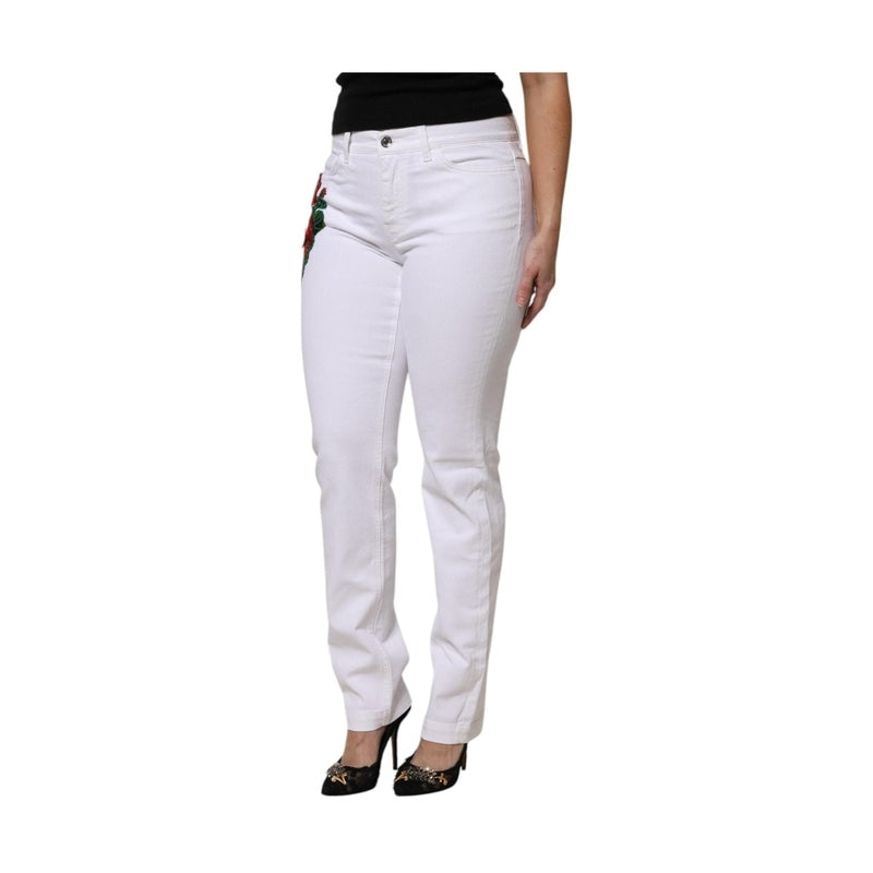 Dolce & Gabbana White Floral Sequined GIRLY Denim Jeans