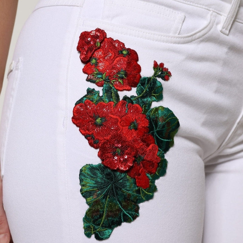 Dolce & Gabbana White Floral Sequined GIRLY Denim Jeans
