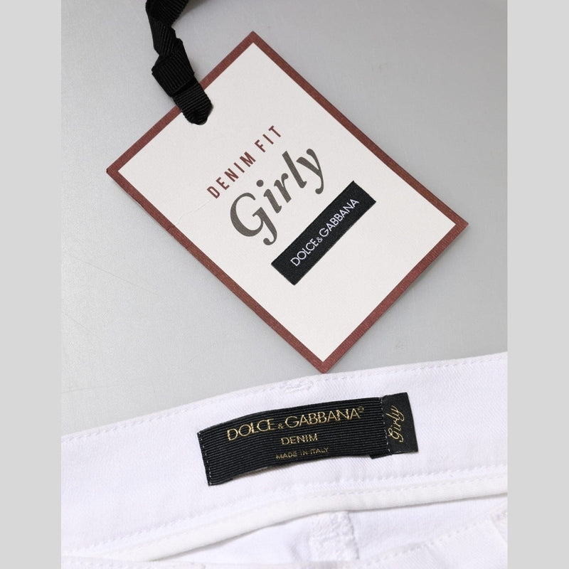 Dolce & Gabbana White Floral Sequined GIRLY Denim Jeans