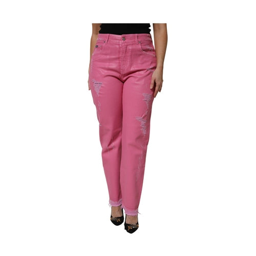 Dolce & Gabbana Pink Tattered Mid Waist Tapered Denim Jeans