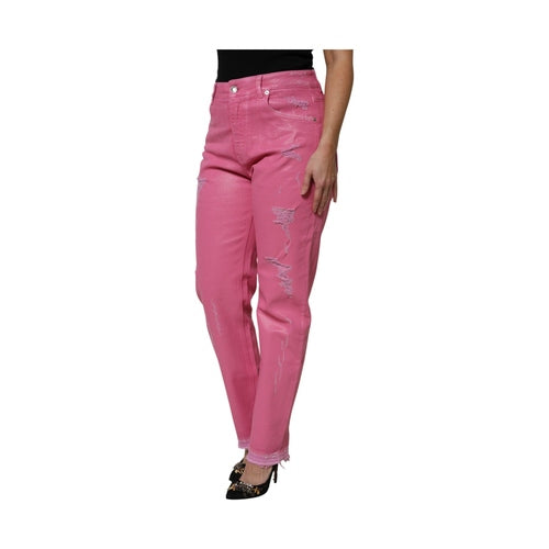 Dolce & Gabbana Pink Tattered Mid Waist Tapered Denim Jeans