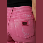 Dolce & Gabbana Pink Tattered Mid Waist Tapered Denim Jeans