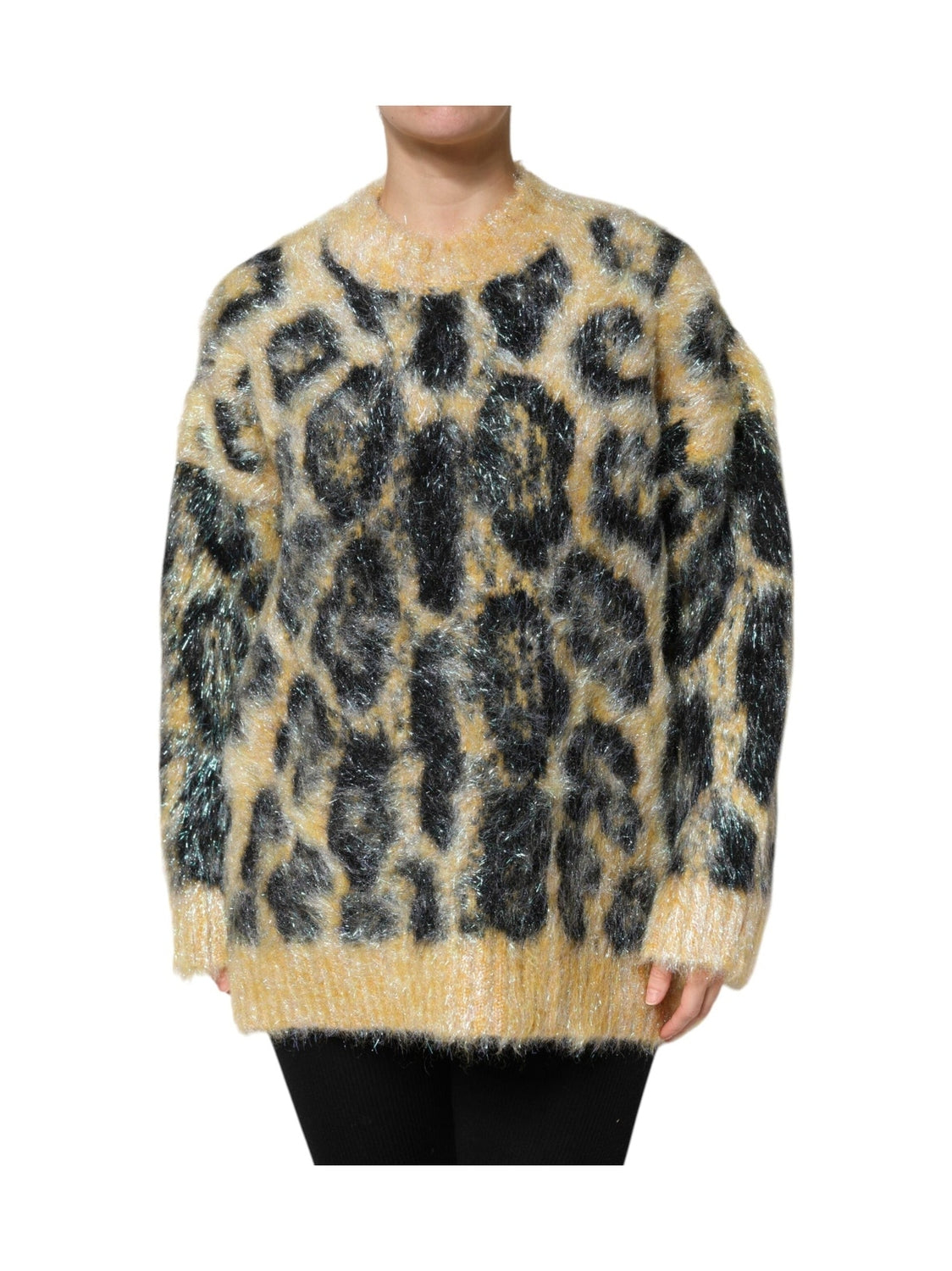 Dolce & Gabbana Multicolor Leopard Mohair Crew Neck Sweater