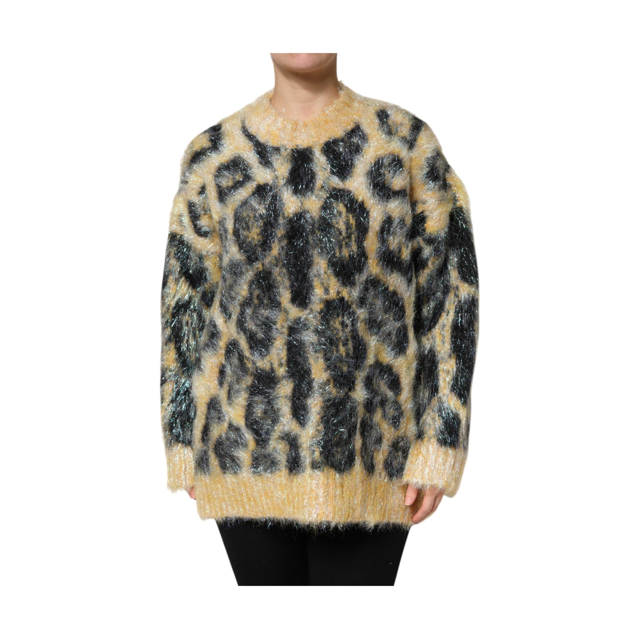 Dolce & Gabbana Multicolor Leopard Mohair Crew Neck Sweater