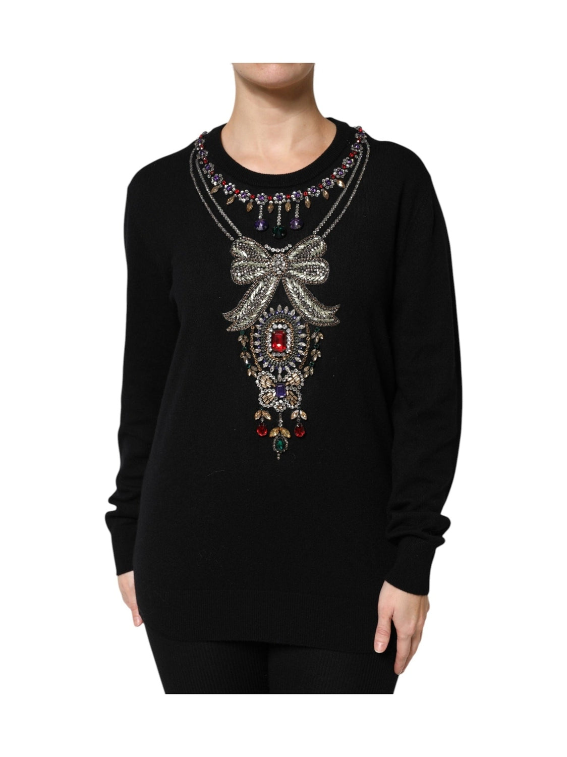 Dolce & Gabbana Black Cashmere Crystal Embellished Sweater