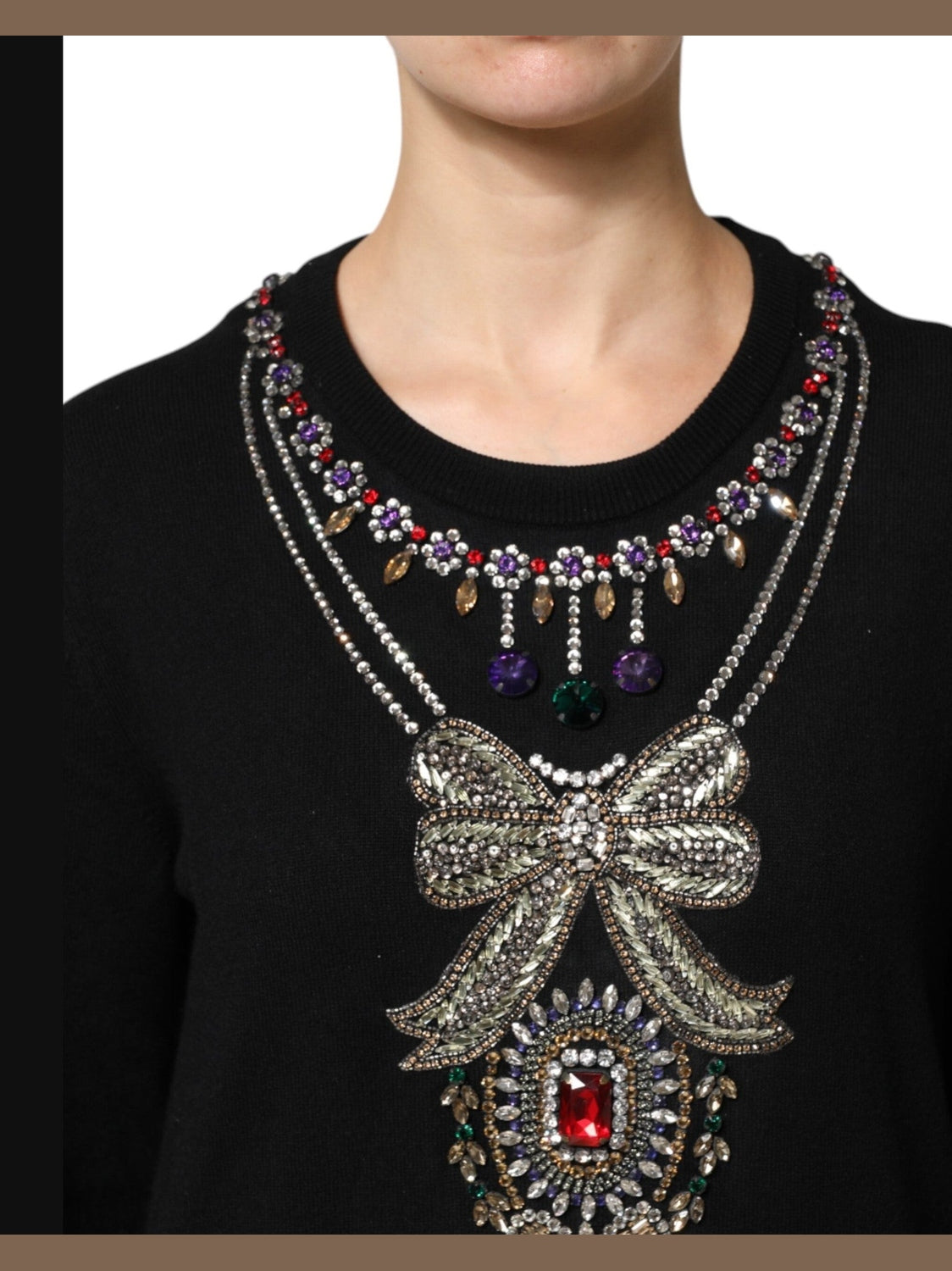 Dolce & Gabbana Black Cashmere Crystal Embellished Sweater