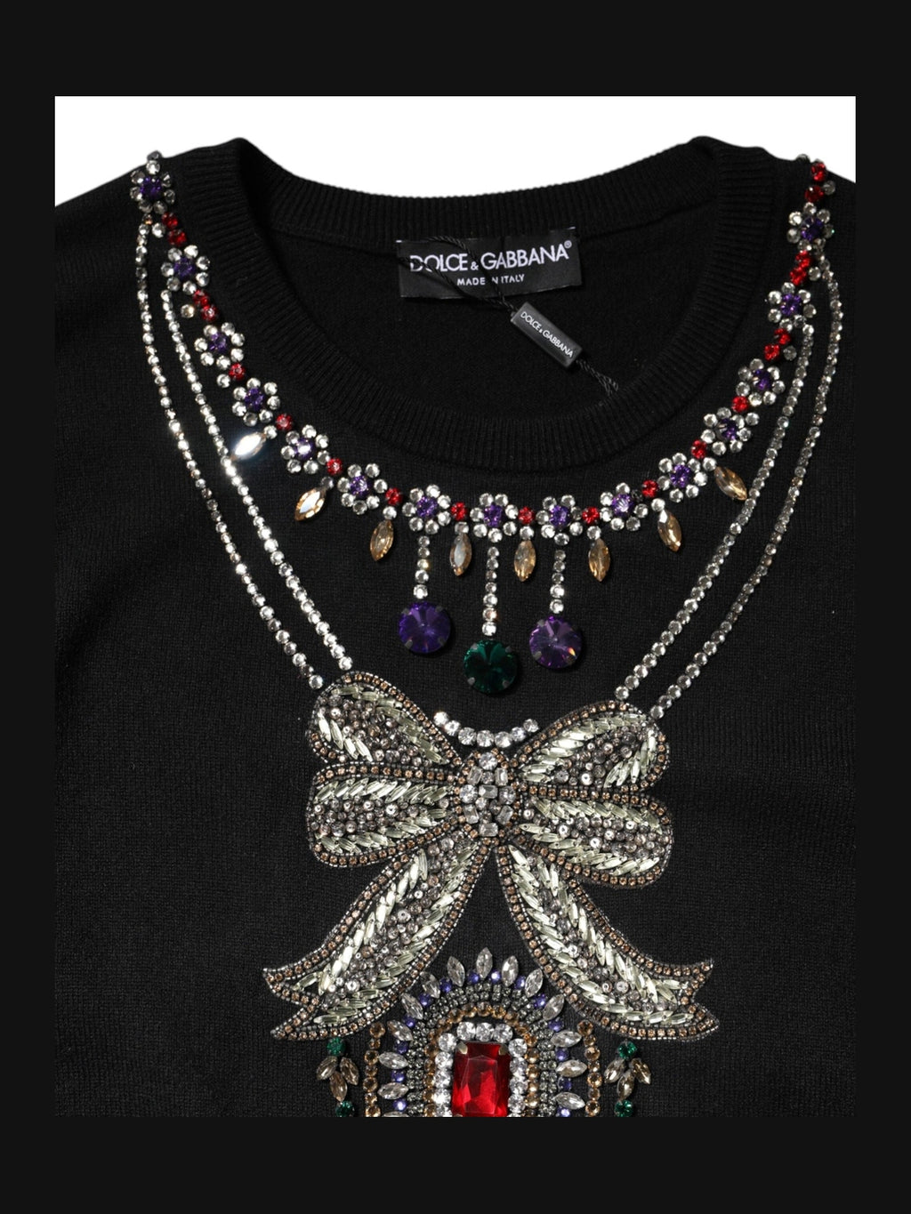 Dolce & Gabbana Black Cashmere Crystal Embellished Sweater