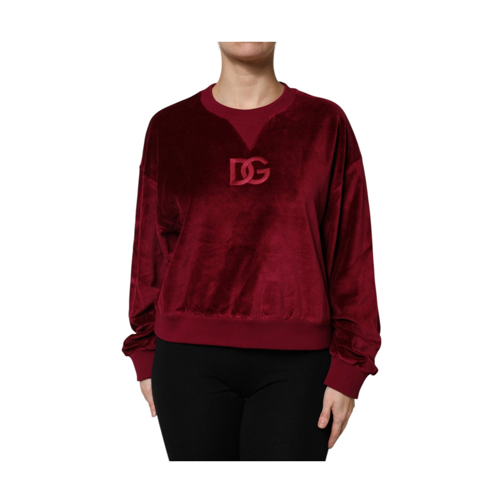 Dolce & Gabbana Red Cotton Velvet Crew Neck Pullover Sweater