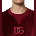 Dolce & Gabbana Red Cotton Velvet Crew Neck Pullover Sweater