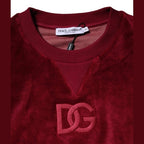 Dolce & Gabbana Red Cotton Velvet Crew Neck Pullover Sweater