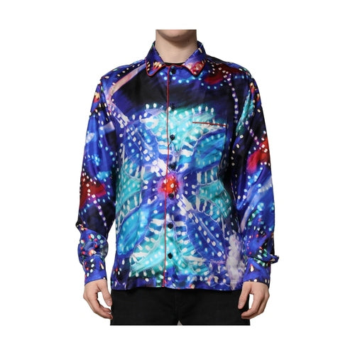 Dolce & Gabbana Multicolor Printed Silk Lounge Casual Shirt