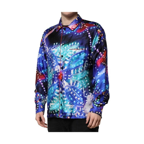 Dolce & Gabbana Multicolor Printed Silk Lounge Casual Shirt