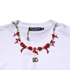 Dolce & Gabbana White Embellished Cotton Crew Neck T-shirt
