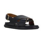 Marni Black Calf Leather Bos Taurus Flat Sandals