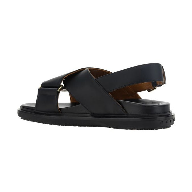 Marni Black Calf Leather Bos Taurus Flat Sandals